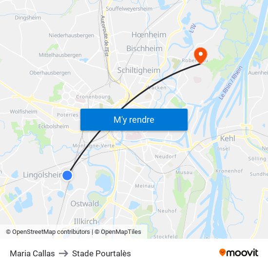 Maria Callas to Stade Pourtalès map
