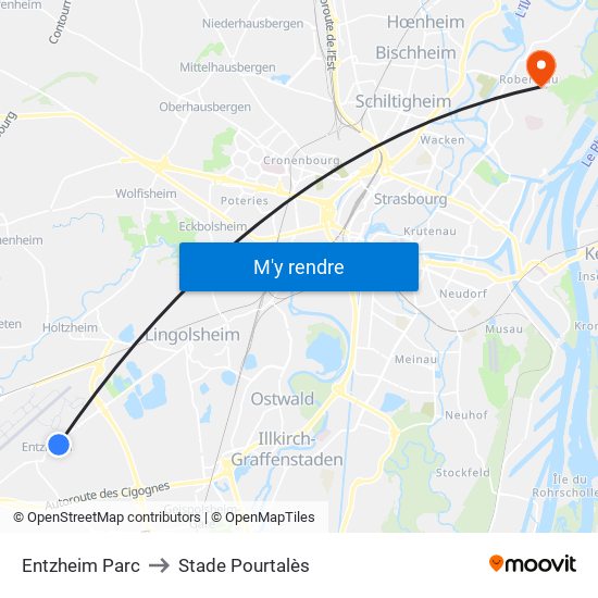 Entzheim Parc to Stade Pourtalès map