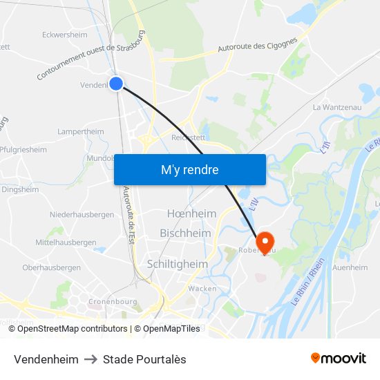 Vendenheim to Stade Pourtalès map