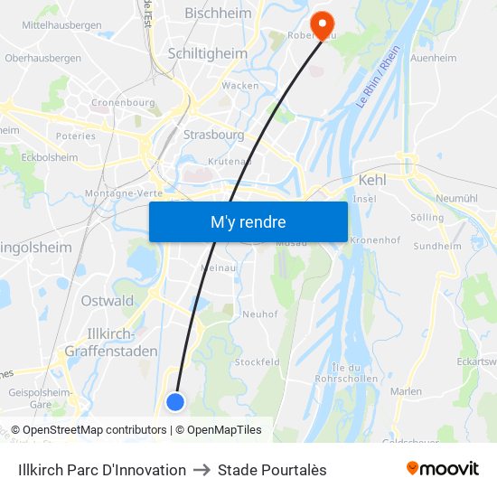 Illkirch Parc D'Innovation to Stade Pourtalès map