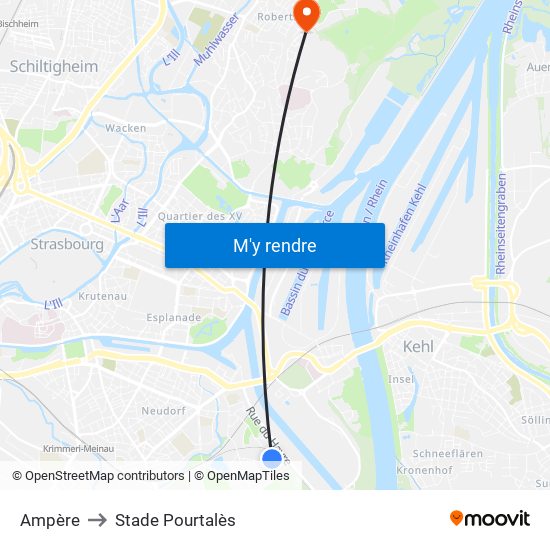 Ampère to Stade Pourtalès map