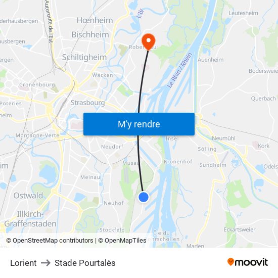 Lorient to Stade Pourtalès map