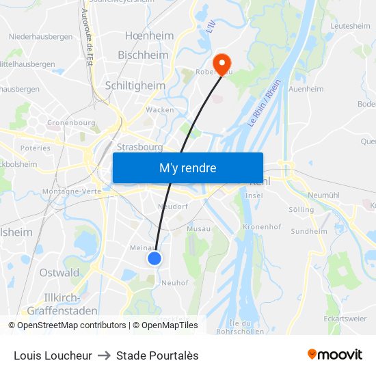 Louis Loucheur to Stade Pourtalès map