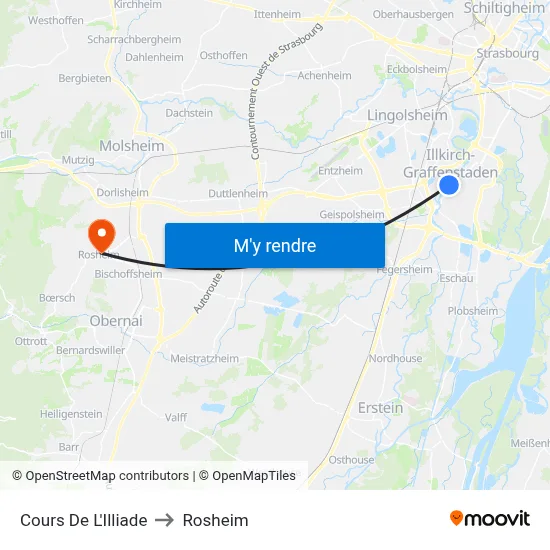 Cours De L'Illiade to Rosheim map