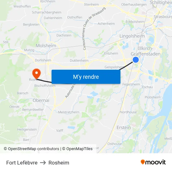 Fort Lefèbvre to Rosheim map