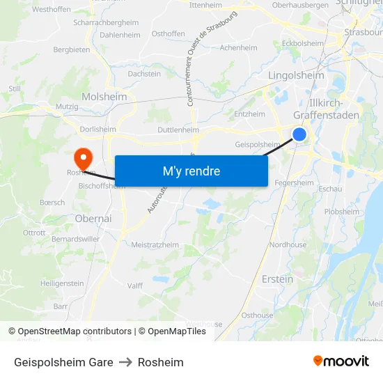 Geispolsheim Gare to Rosheim map