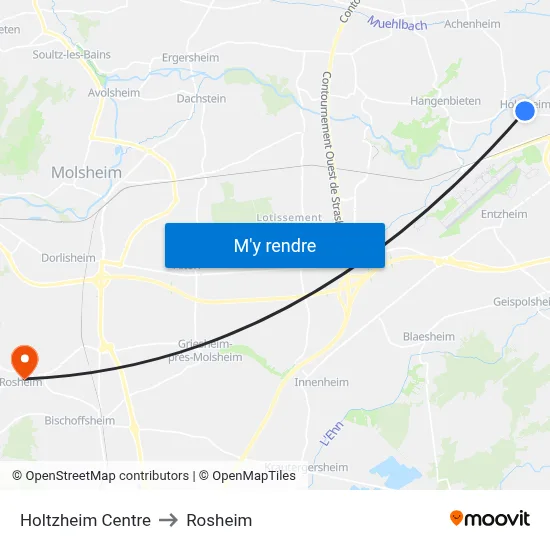 Holtzheim Centre to Rosheim map