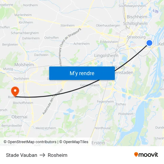 Stade Vauban to Rosheim map