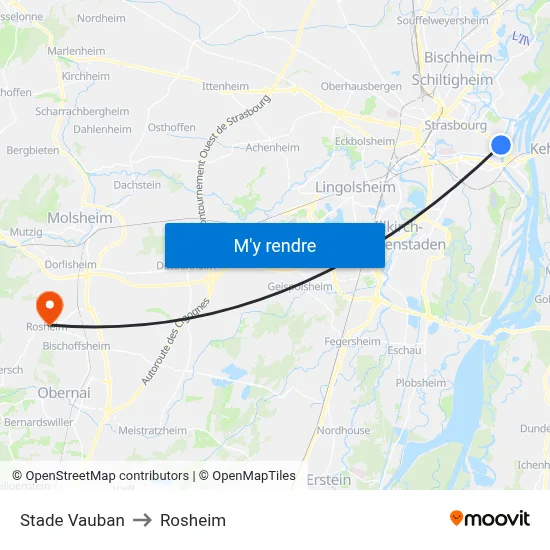 Stade Vauban to Rosheim map
