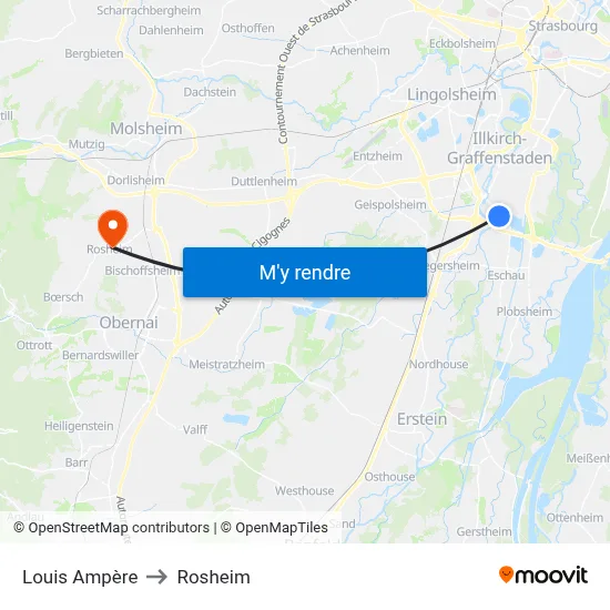 Louis Ampère to Rosheim map