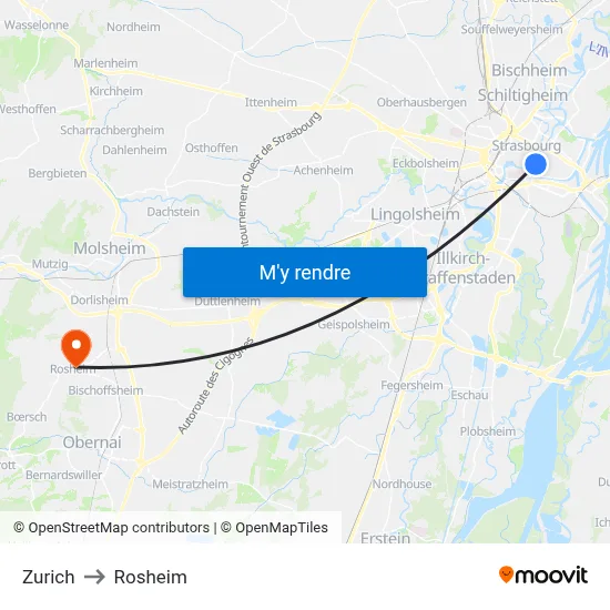 Zurich to Rosheim map