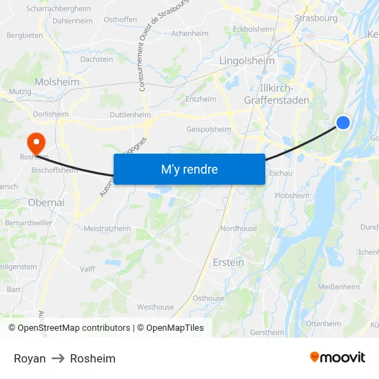 Royan to Rosheim map