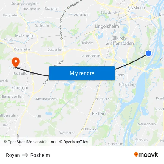 Royan to Rosheim map