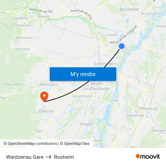 Wantzenau Gare to Rosheim map