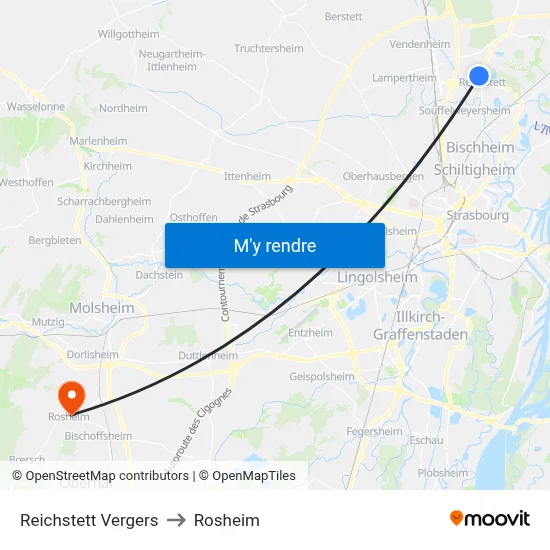 Reichstett Vergers to Rosheim map