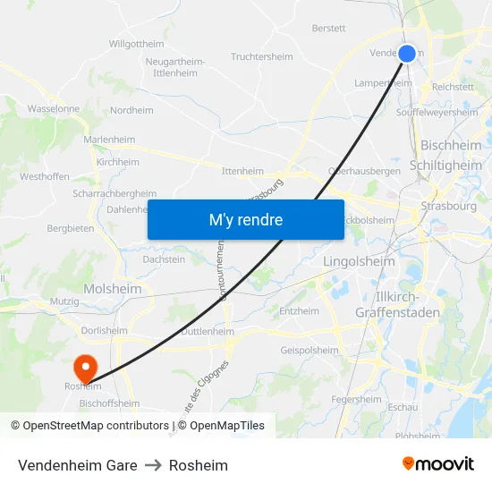 Vendenheim Gare to Rosheim map