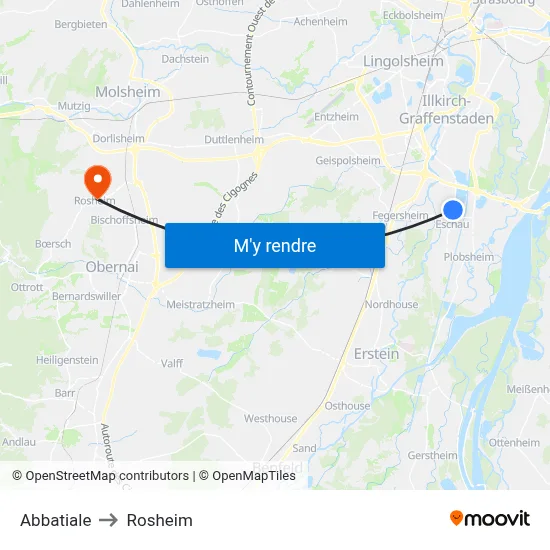 Abbatiale to Rosheim map
