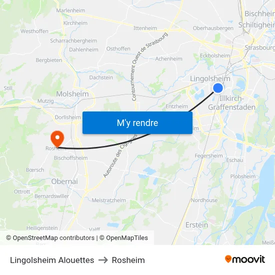 Lingolsheim Alouettes to Rosheim map
