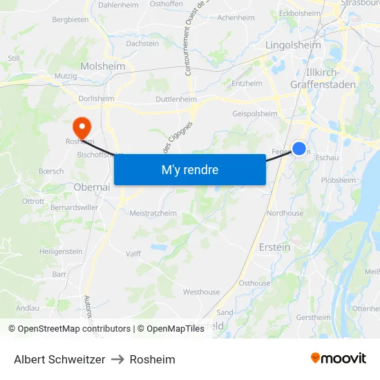 Albert Schweitzer to Rosheim map