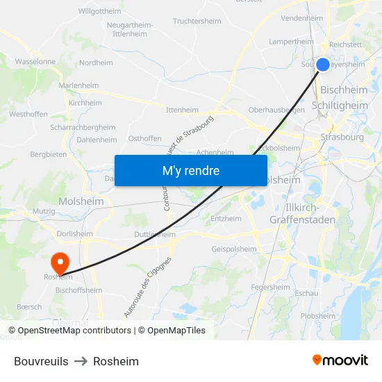 Bouvreuils to Rosheim map