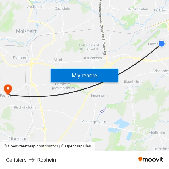 Cerisiers to Rosheim map