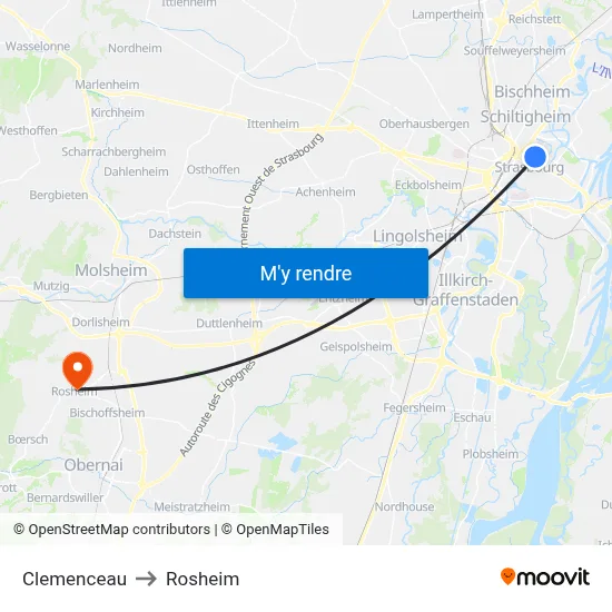 Clemenceau to Rosheim map
