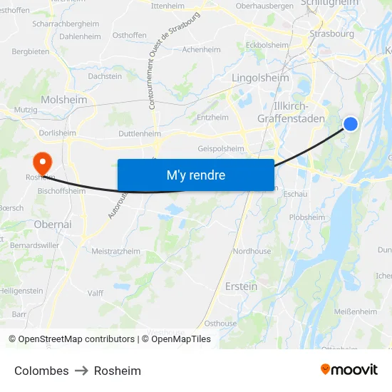 Colombes to Rosheim map