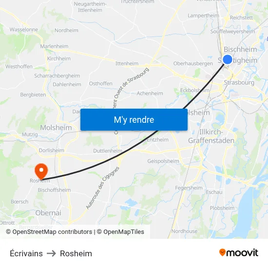 Écrivains to Rosheim map