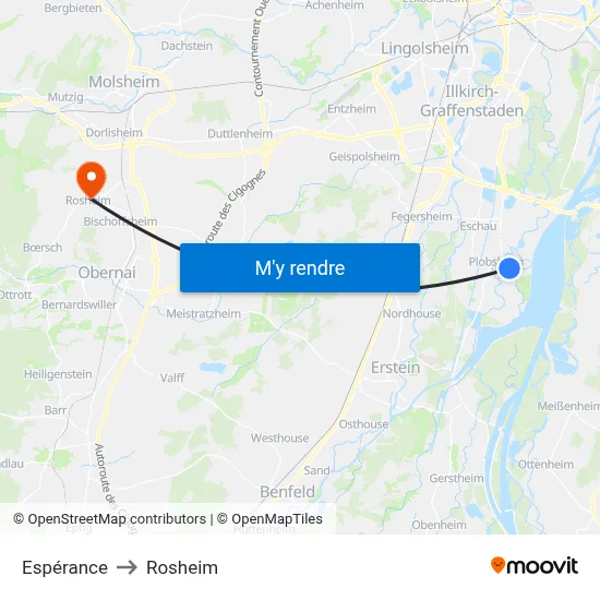 Espérance to Rosheim map