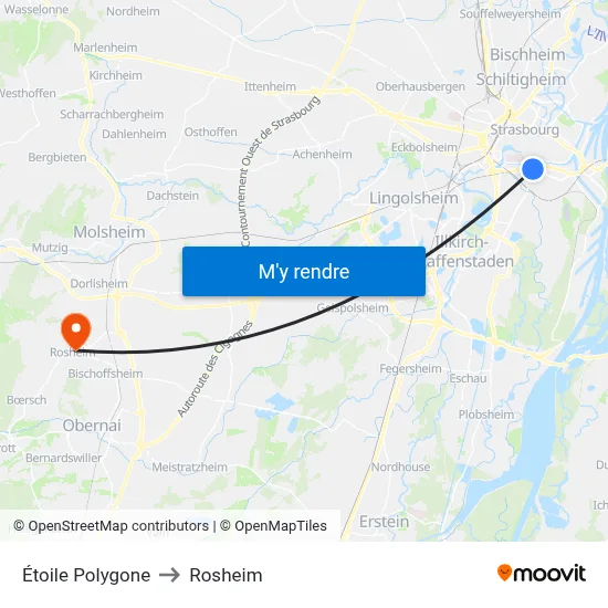 Étoile Polygone to Rosheim map