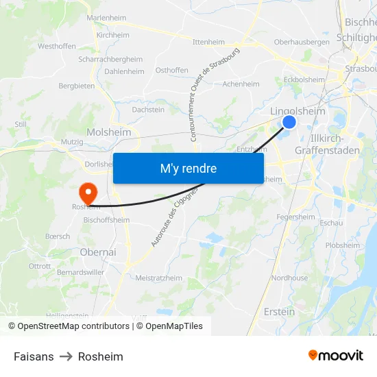 Faisans to Rosheim map