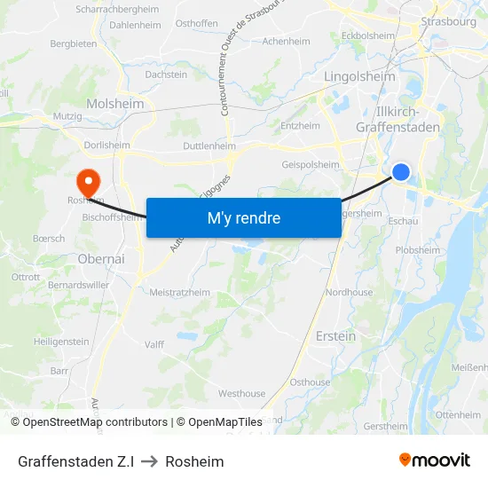 Graffenstaden Z.I to Rosheim map