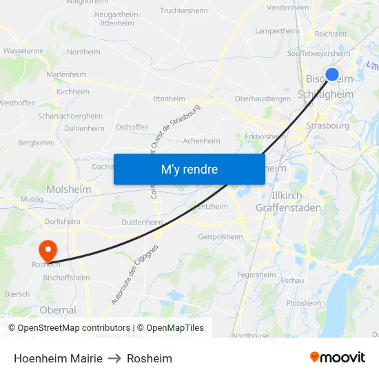 Hoenheim Mairie to Rosheim map