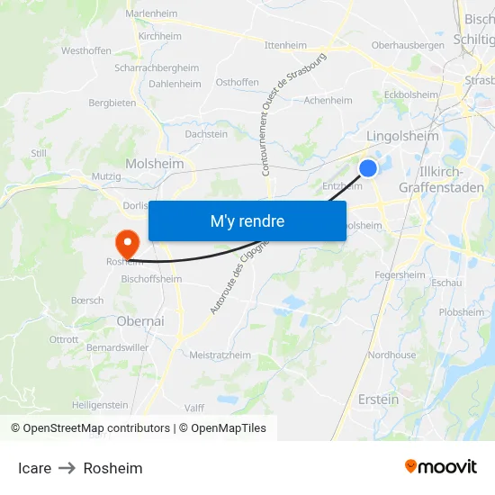 Icare to Rosheim map