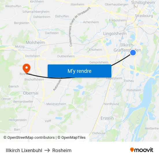 Illkirch Lixenbuhl to Rosheim map