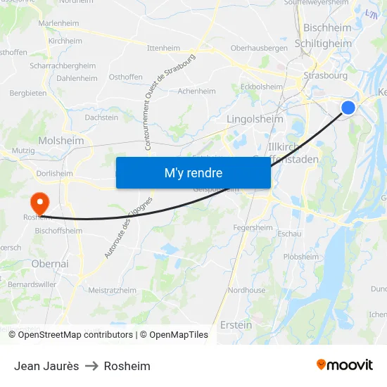 Jean Jaurès to Rosheim map