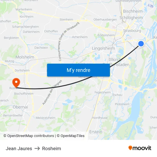 Jean Jaures to Rosheim map