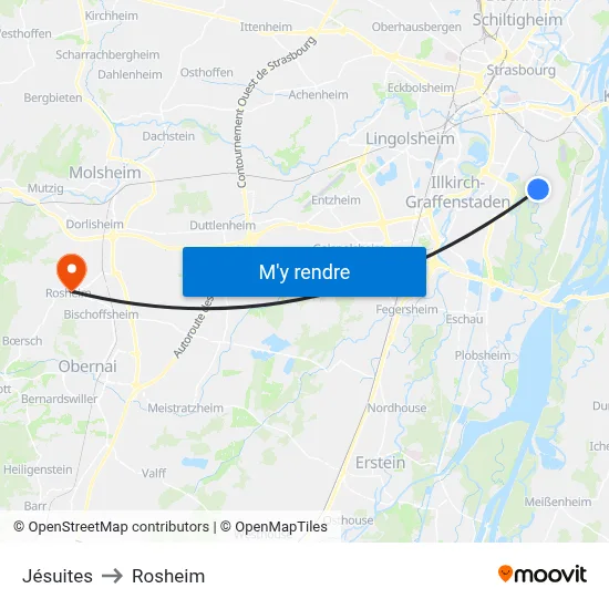 Jésuites to Rosheim map