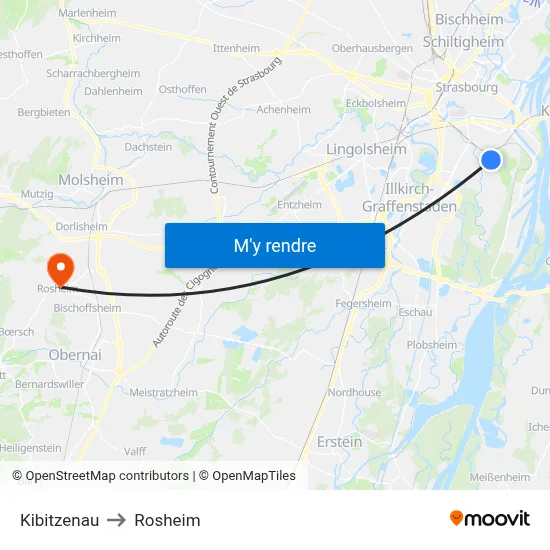 Kibitzenau to Rosheim map