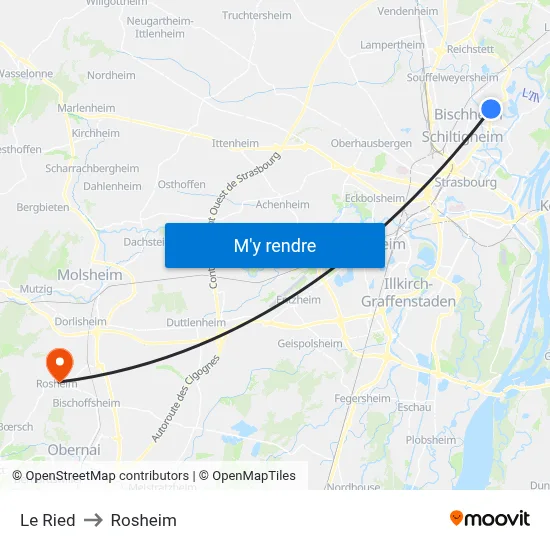 Le Ried to Rosheim map