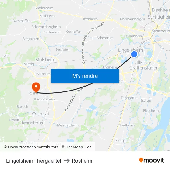 Lingolsheim Tiergaertel to Rosheim map
