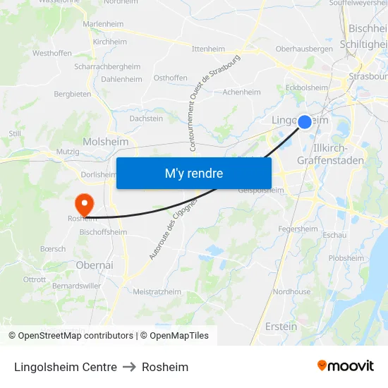 Lingolsheim Centre to Rosheim map