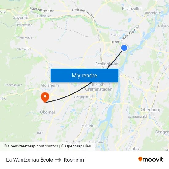 La Wantzenau École to Rosheim map