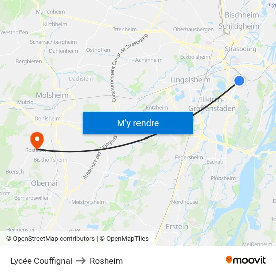 Lycée Couffignal to Rosheim map