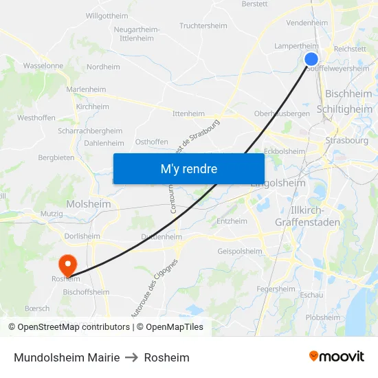 Mundolsheim Mairie to Rosheim map