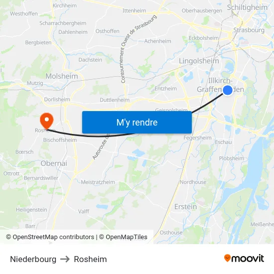 Niederbourg to Rosheim map