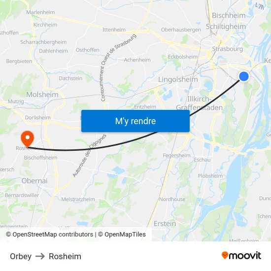 Orbey to Rosheim map