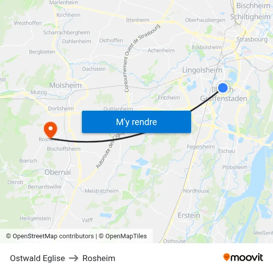 Ostwald Eglise to Rosheim map