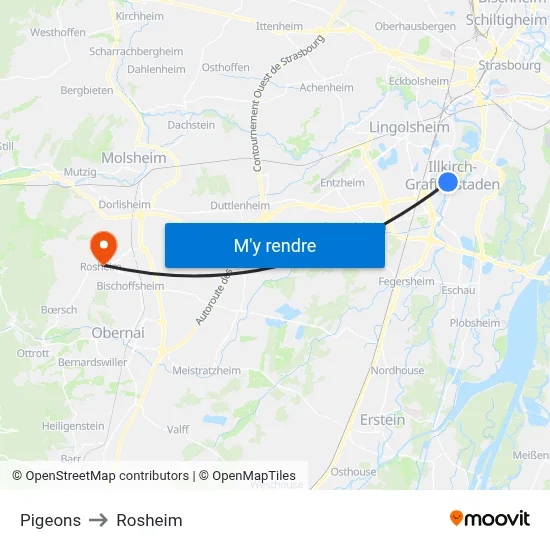 Pigeons to Rosheim map