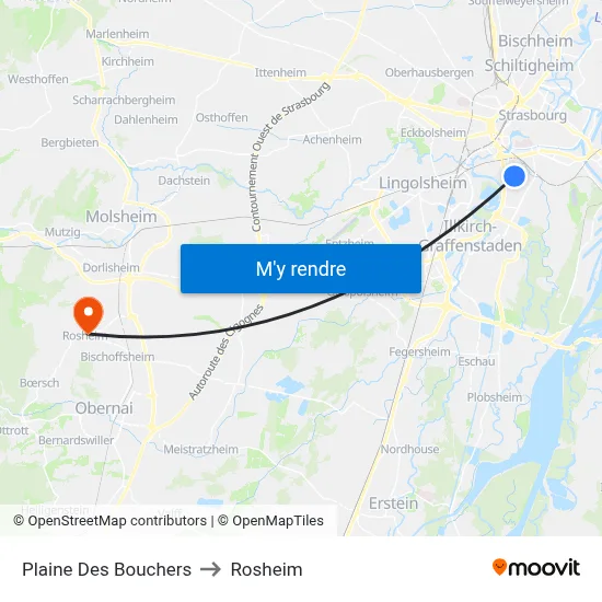 Plaine Des Bouchers to Rosheim map
